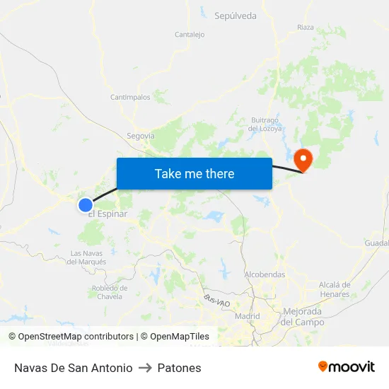 Navas De San Antonio to Patones map