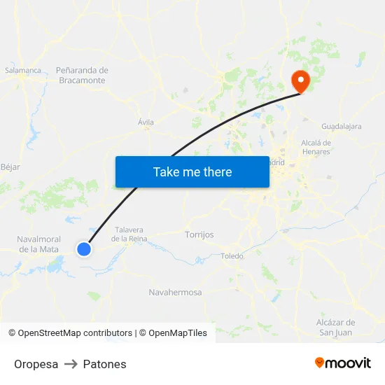 Oropesa to Patones map