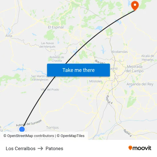 Los Cerralbos to Patones map