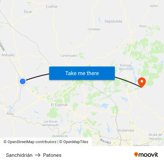 Sanchidrián to Patones map