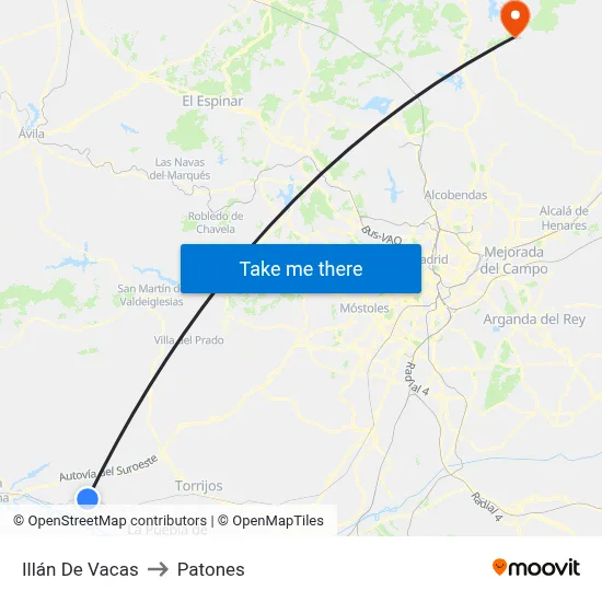 Illán De Vacas to Patones map