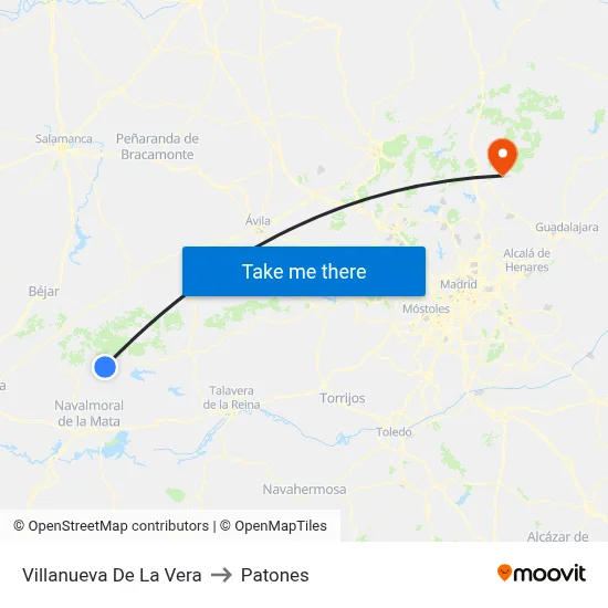 Villanueva De La Vera to Patones map