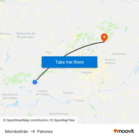 Mombeltrán to Patones map