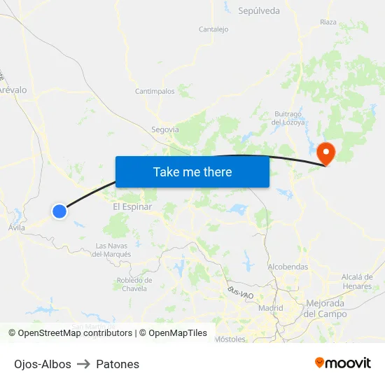 Ojos-Albos to Patones map