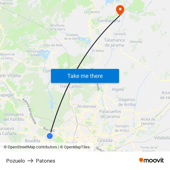 Pozuelo to Patones map
