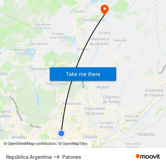 República Argentina to Patones map