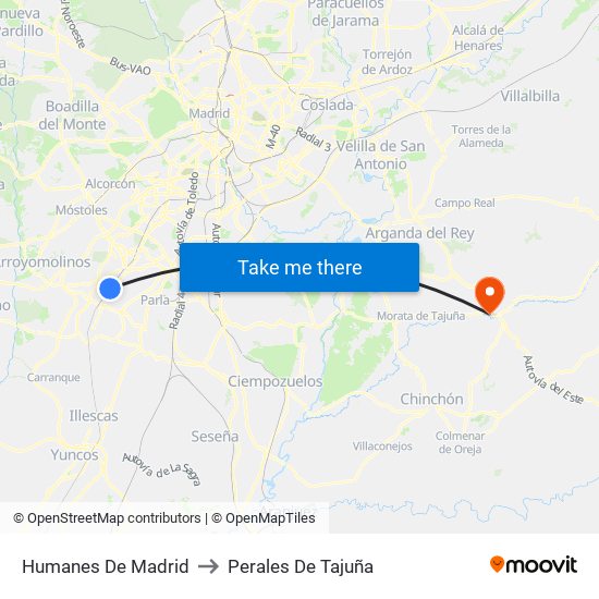 Humanes De Madrid to Perales De Tajuña map