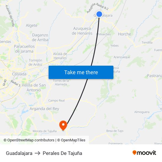Guadalajara to Perales De Tajuña map