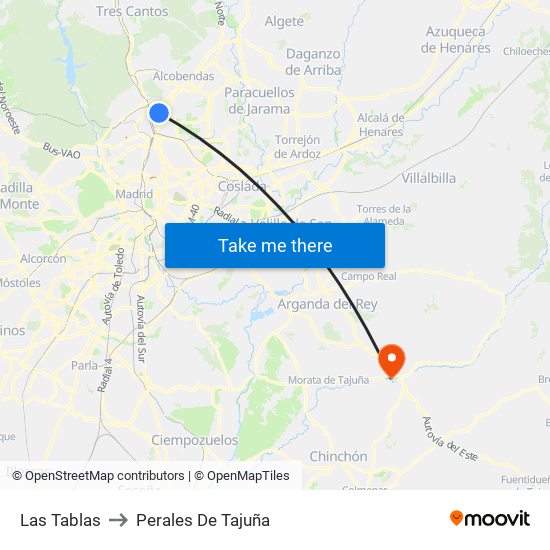 Las Tablas to Perales De Tajuña map