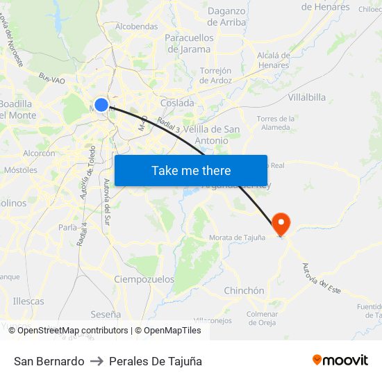 San Bernardo to Perales De Tajuña map