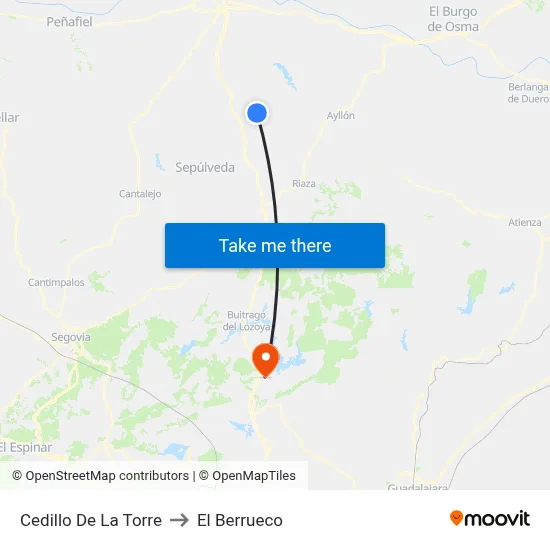 Cedillo De La Torre to El Berrueco map