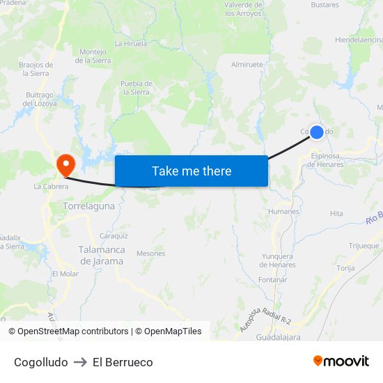 Cogolludo to El Berrueco map