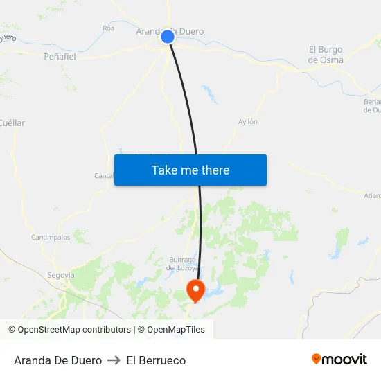 Aranda De Duero to El Berrueco map