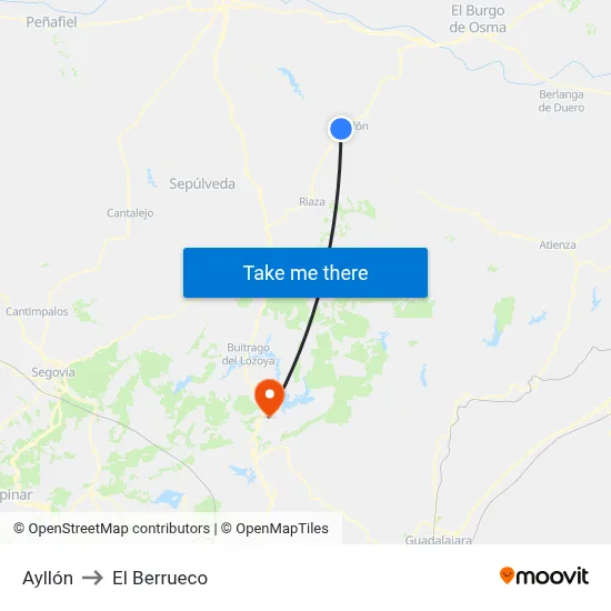 Ayllón to El Berrueco map