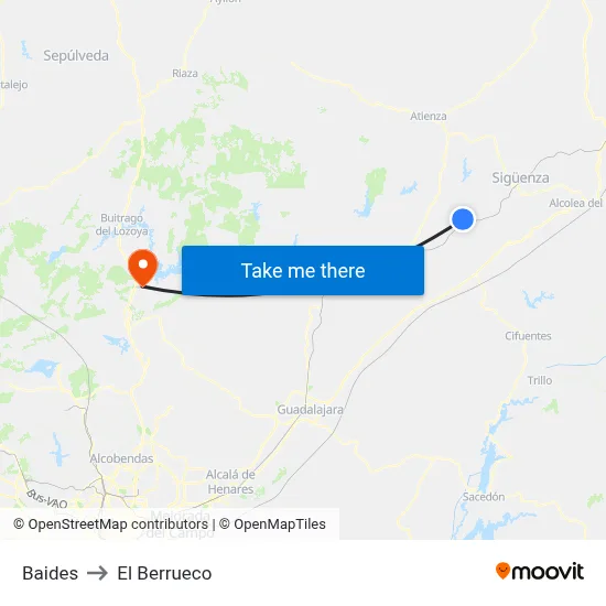 Baides to El Berrueco map