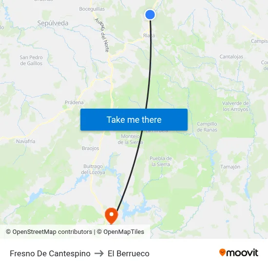 Fresno De Cantespino to El Berrueco map