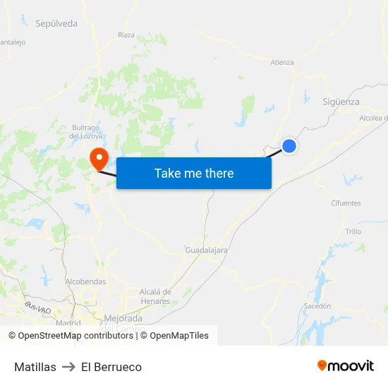 Matillas to El Berrueco map