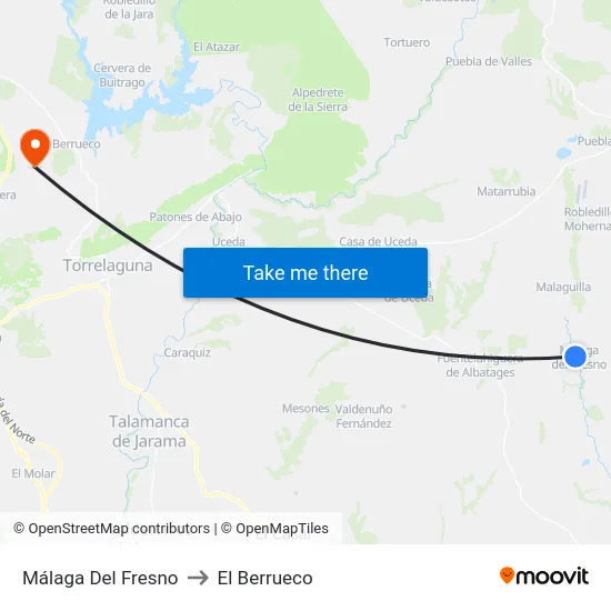Málaga Del Fresno to El Berrueco map