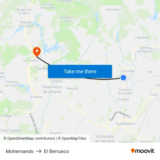 Mohernando to El Berrueco map