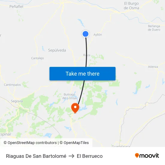 Riaguas De San Bartolomé to El Berrueco map