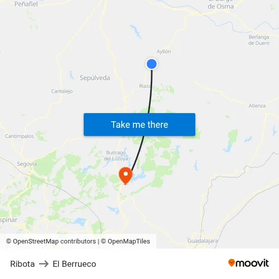 Ribota to El Berrueco map