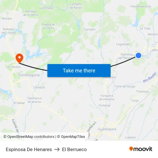 Espinosa De Henares to El Berrueco map
