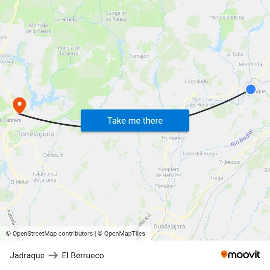 Jadraque to El Berrueco map