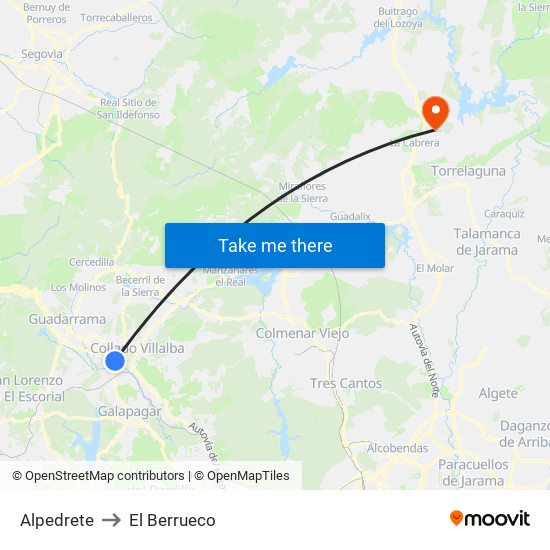 Alpedrete to El Berrueco map