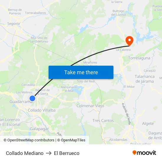 Collado Mediano to El Berrueco map