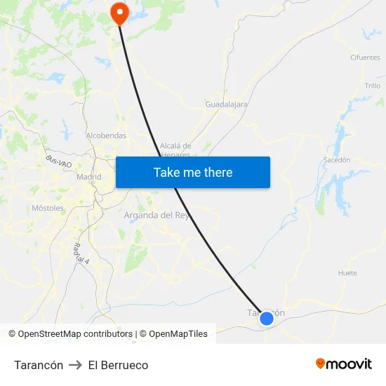 Tarancón to El Berrueco map
