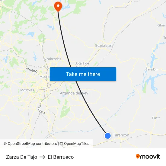 Zarza De Tajo to El Berrueco map