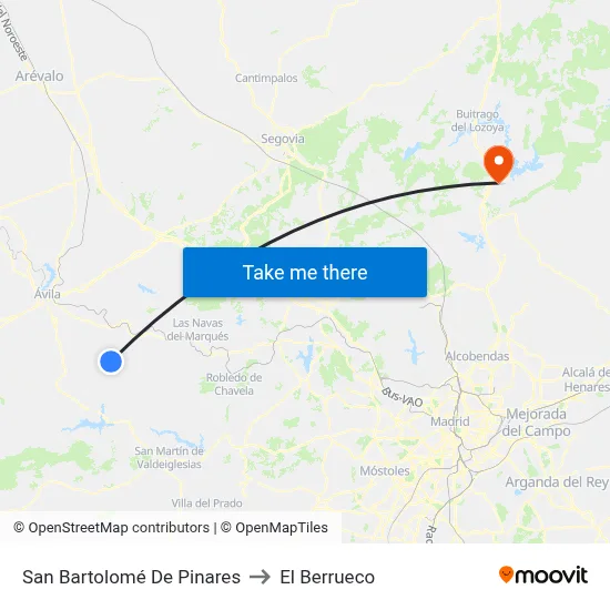 San Bartolomé De Pinares to El Berrueco map