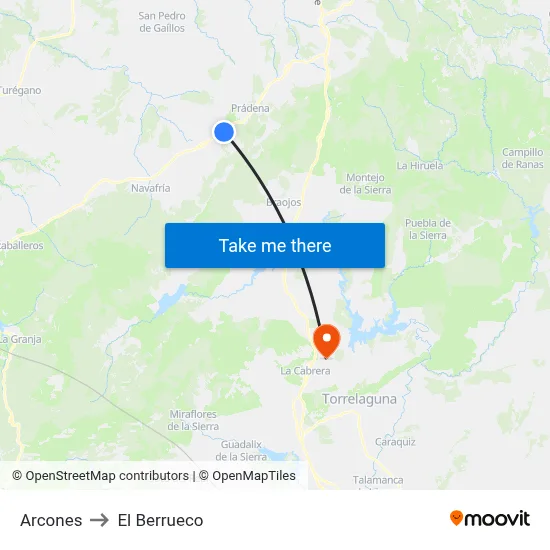 Arcones to El Berrueco map