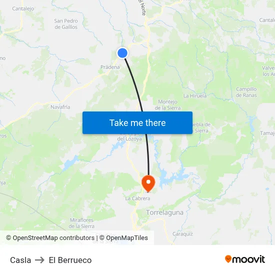 Casla to El Berrueco map