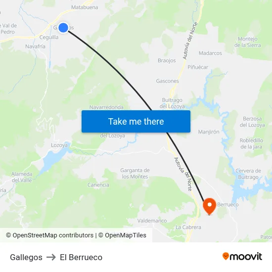 Gallegos to El Berrueco map