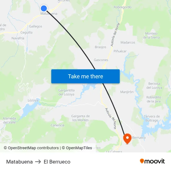 Matabuena to El Berrueco map