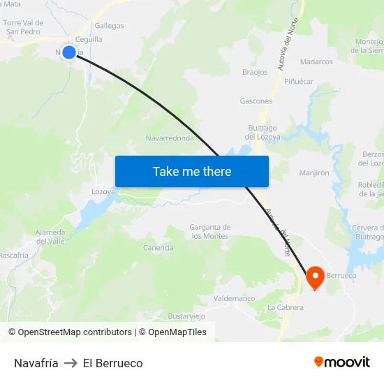 Navafría to El Berrueco map