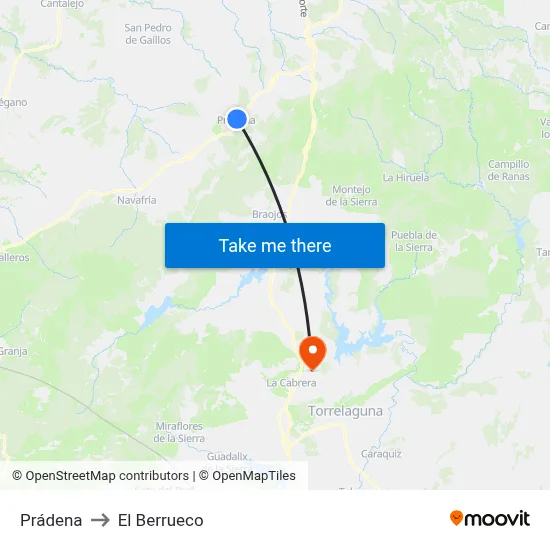 Prádena to El Berrueco map