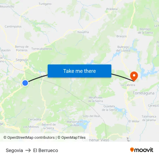 Segovia to El Berrueco map
