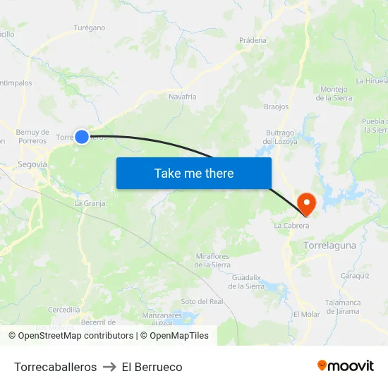 Torrecaballeros to El Berrueco map