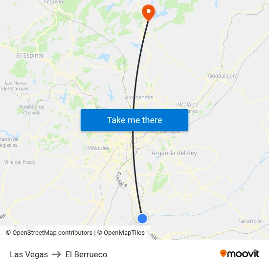 Las Vegas to El Berrueco map