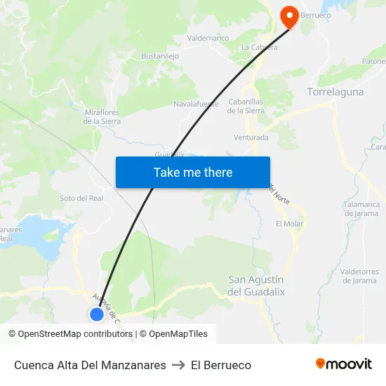 Cuenca Alta Del Manzanares to El Berrueco map