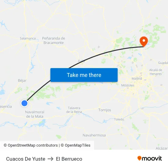 Cuacos De Yuste to El Berrueco map