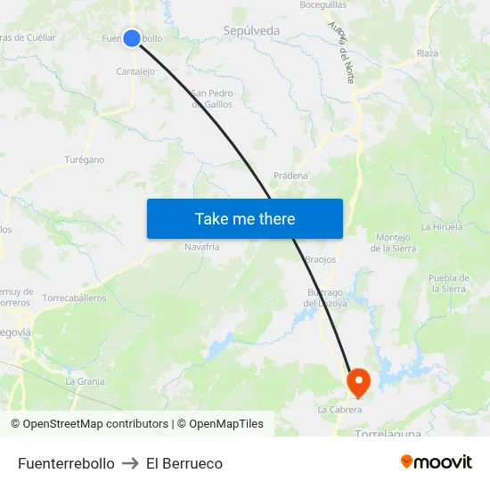 Fuenterrebollo to El Berrueco map