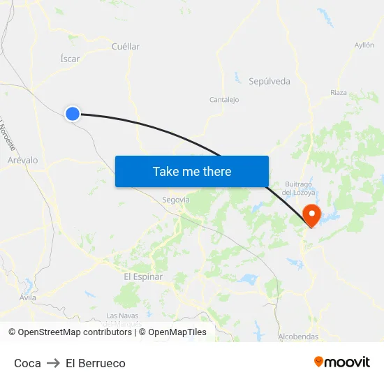 Coca to El Berrueco map