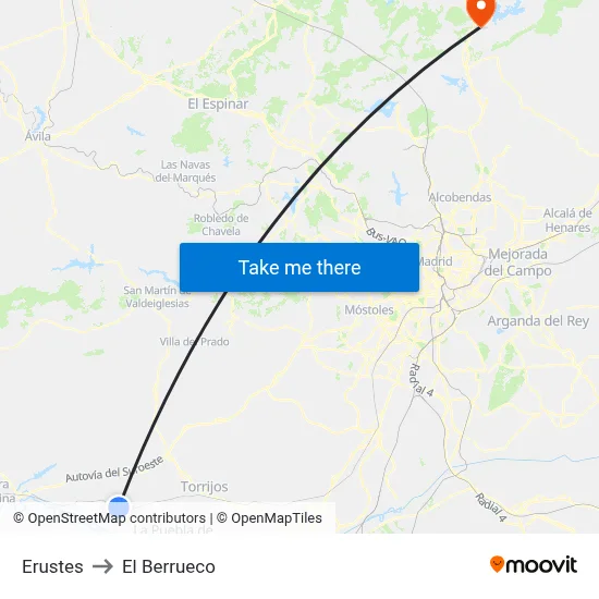 Erustes to El Berrueco map