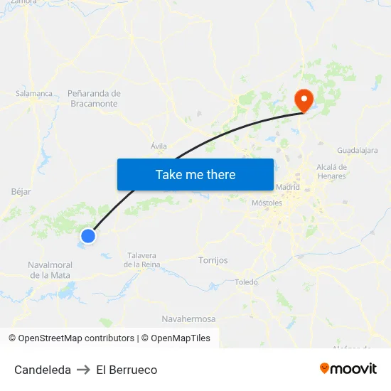 Candeleda to El Berrueco map