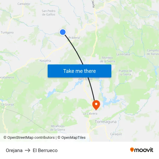 Orejana to El Berrueco map