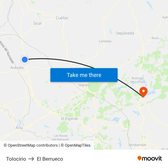 Tolocirio to El Berrueco map