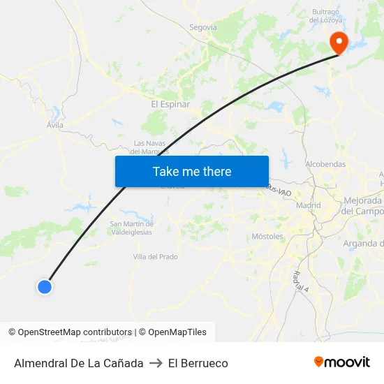 Almendral De La Cañada to El Berrueco map